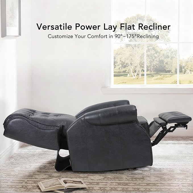 EONIX Dual Motor Lay Flat Power Recliner Chair Mid Century Wingback Recliner with Independent Adjustable Backrest and Extended Footrest 400lbs Heavy Duty Breathable Faux Leather Black