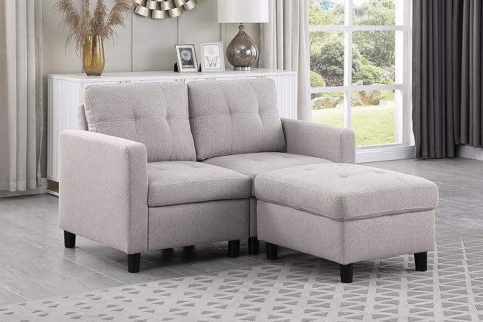 BEEY Loveseat with Ottoman Small Couch 52 W Sectional Sofa Set Modular L-Shape Sofa Couch with Reversible Chaise Living Room Furniture for Apartment in Grey