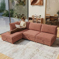 94 4 Seat Modular Sectional Sofa Removable Washable Couch Modular Sectional Sofa with Storage Solid Wood Frame L Shaped with Ottoman Couches for Living Room Office Apartment Brick Red