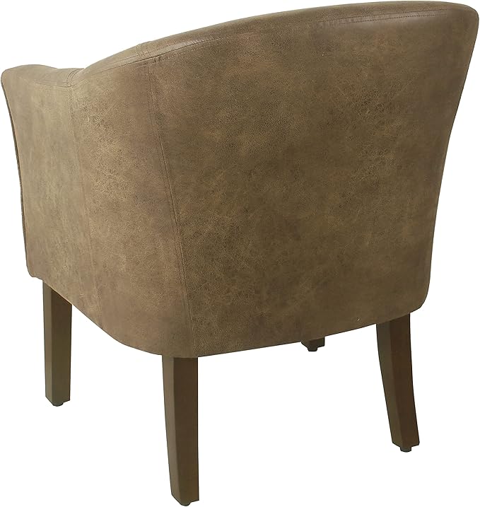 HomePop Modern Barrel Accent Chair Dark Brown Faux Leather