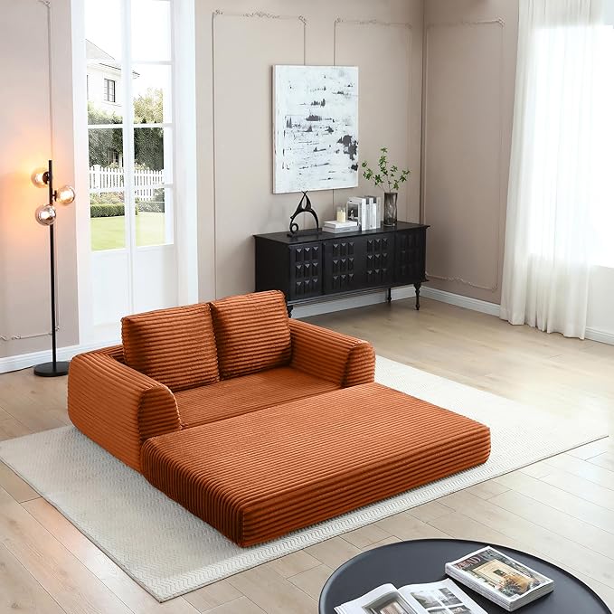 Foldable Boneless Love Seat Couches in a Box Modern Floor Foam Sleeper Sofa Bed 2-in-1 Convertible Cloud Sofa for Home Apartments Bedroom