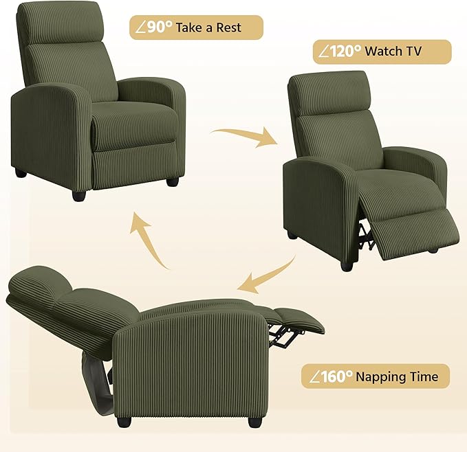 Yaheetech 2-Seat Corduroy Pushback Recliner Chair Living Room Chair with Thick Seat Cushion and Backrest Reclining Chair for Living Room Dark Green