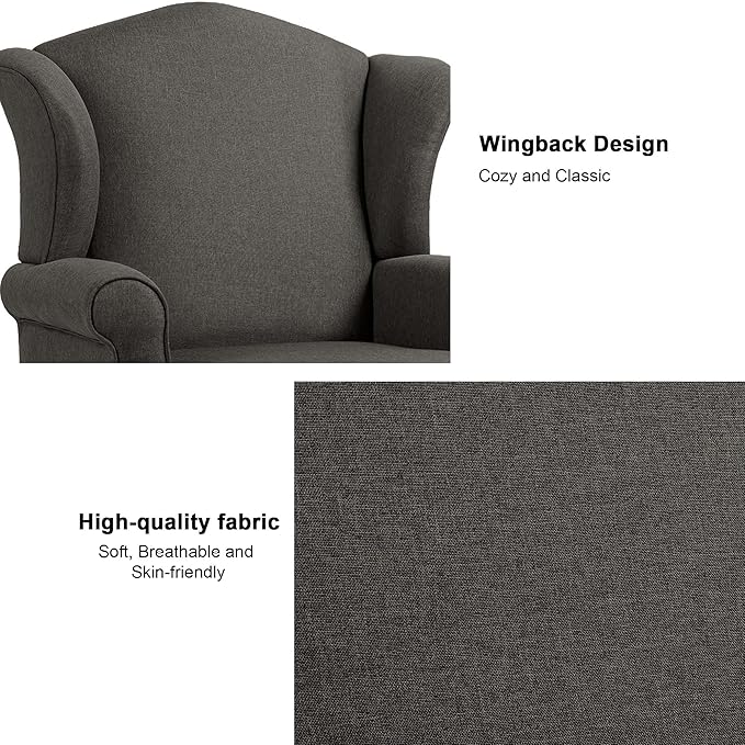 Accent Chair High Back Upholstered Armchair with High Resilience Sponge &amp Wood Legs Mid-Century Modern Comfy Single Sofa Reading Chairs for Living Room Bedroom (Dark Grey Set of 1)