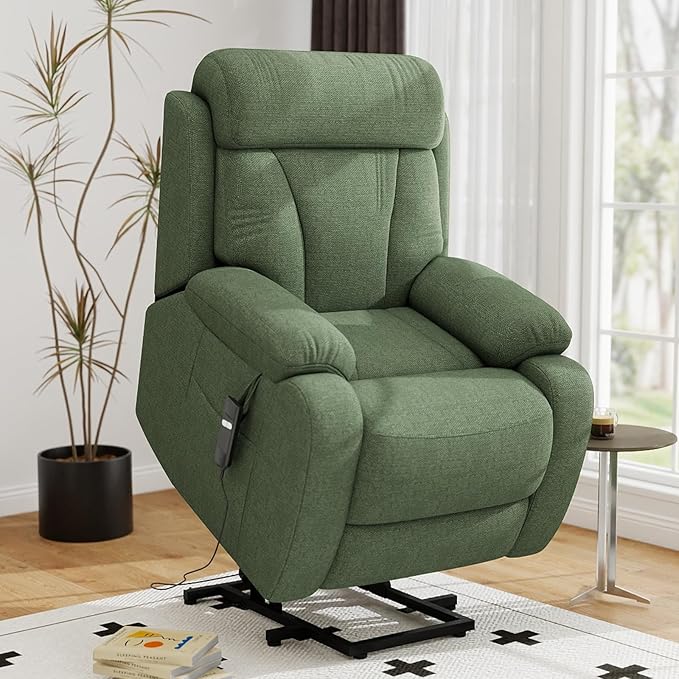cinkehome Small Power Lift Recliner for Elderly Lift Chair Recliners Electric Recliner Chairs for Seniors Remote Control Adjustable Side Pocket (Green)