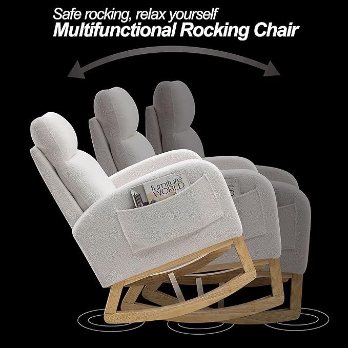 Welike Teddy Fleece Rocking Chair with Pockets 300 Lbs Capacity Modern Accent Living Room Lounge Armchair