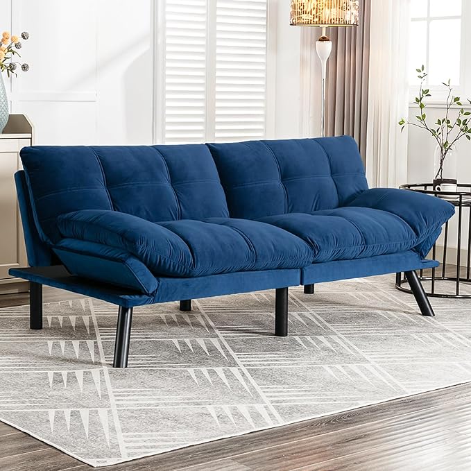 KINFFICT Convertible Futon Sofa Couch Bed Modern Memory Foam Sleeper Loveseat Sofa with Adjustable Armrests &amp Backrests Comfy Love Seat for Living Room Bedroom Office Apartment Small Space