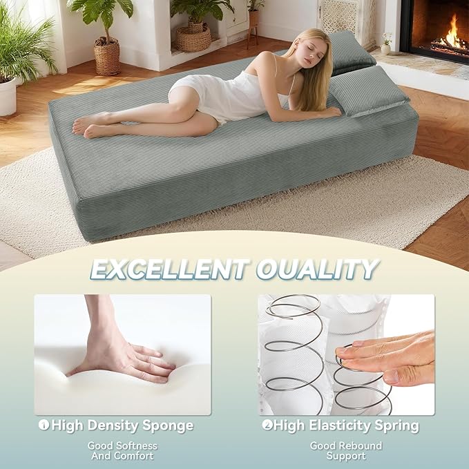 3 Seater Sofa Couch for Living Room (Light Grey 38 D + 4 Pillows)