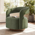 Swivel Accent Chair Upholstered Barrel Chair with Open Back Design Modern Arm Chair with Wooden Base for Living Room Bedroom Reading Waitingroom Green
