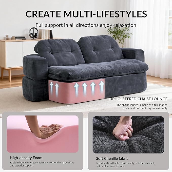 Kuahisoofa 78 Memory Foam Convertible Sofa Bed with Built-in Quilt Foldable Floor Couch Sleeper for Guests Room &amp Living Room Boneless Futon Cloud Sofa for Small Spaces Gray
