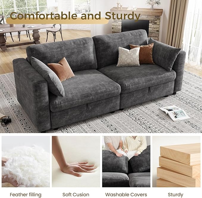 KKL Modular Sectional Sofa Couches for Living Room Loveseat Sofa Couch with Adjustable Backrest 2 Seater Sofa Couch with Comfy Cushion Chenille Grey