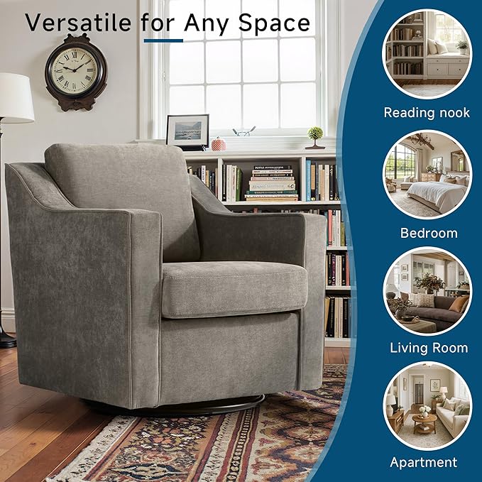 Pia Ricco Set of 2 Oversized Modern Striped Fabric Swivel Accent Chairs with Removable Covers Living Room Reception SetNavy