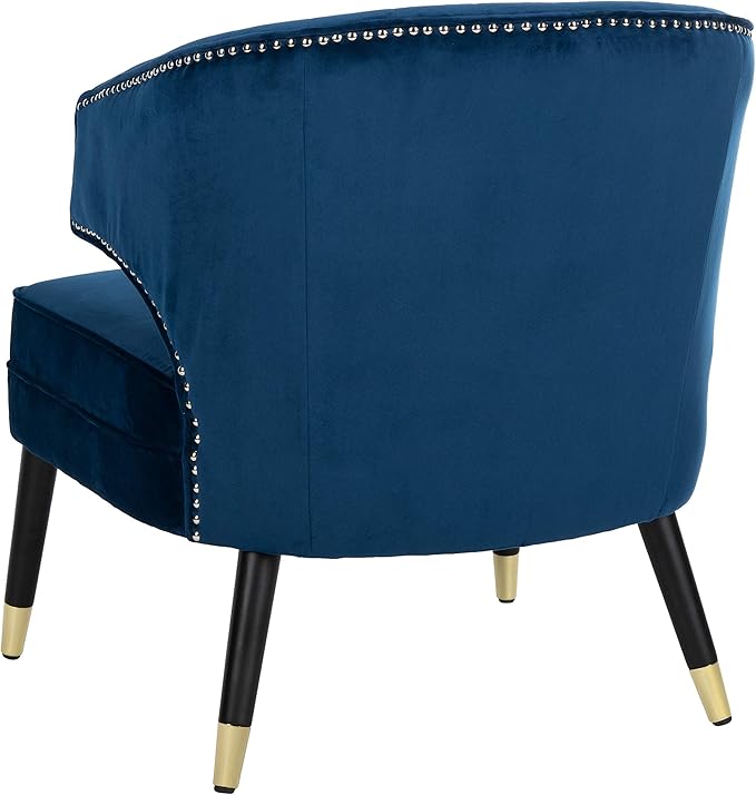Safavieh Home Stazia Retro Glam Navy Velvet and Black Wingback Accent Chair