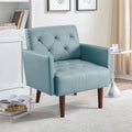 Leather Accent Chair Mid Century Modern PU Leather High Back Armchair for Living Room Chairs with Solid Wood Legs for Small Spaces Bedroom Office (Blue 29.1 x 25.6 x 31.1)