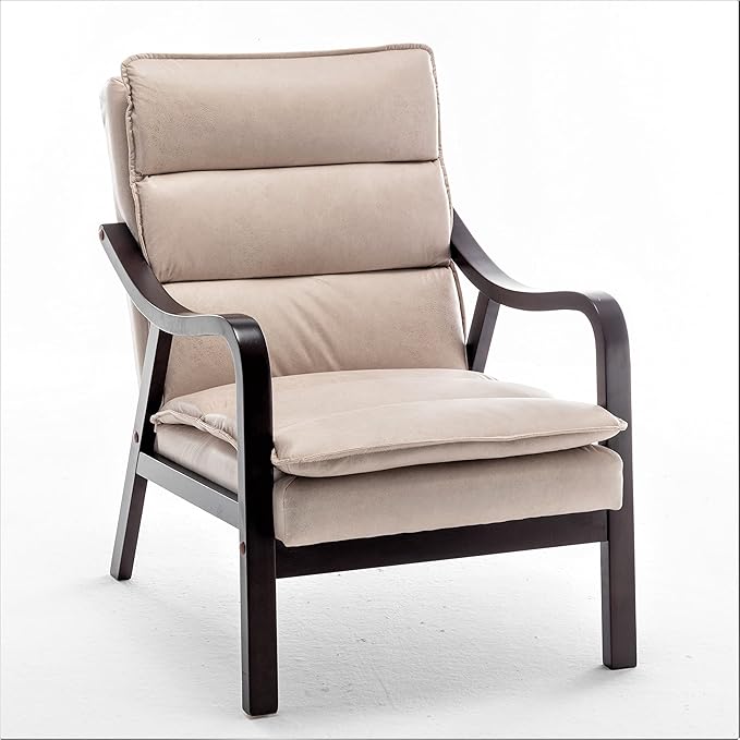 Mid Century Modern Accent Chair for Living Room Bedroom or Office Retro-Styled Armchair with Solid Wood Frame and Plush Cushioning Spotted Microfiber Light Camel