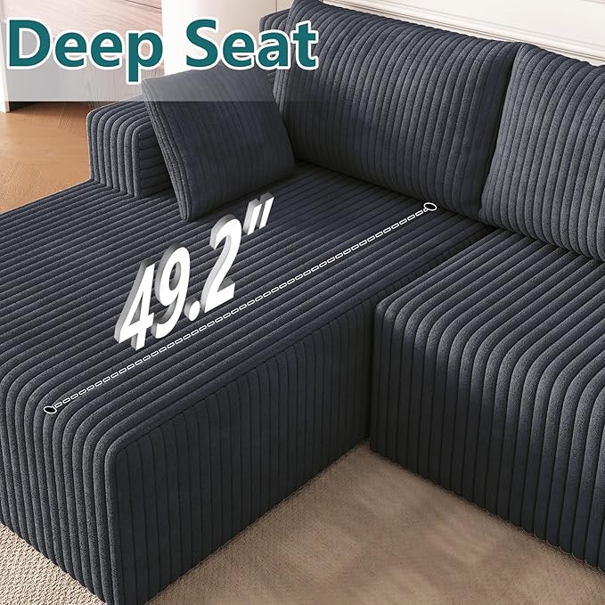 124 U-Shape Cloud Couch Modern Modular Sectional U-Shape Sofa Corduroy Upholstered Couches Deep Seat Sleeper Chaise Longue for Living Room No Assembly RequiredDark Gray