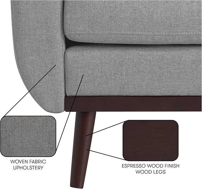 Serta® David 61.2 Modern Sofa Tufted Back Cushion Rounded Arms Solid Wood Legs Dream Coil® Comfort Woven Polyester Fabric Gray