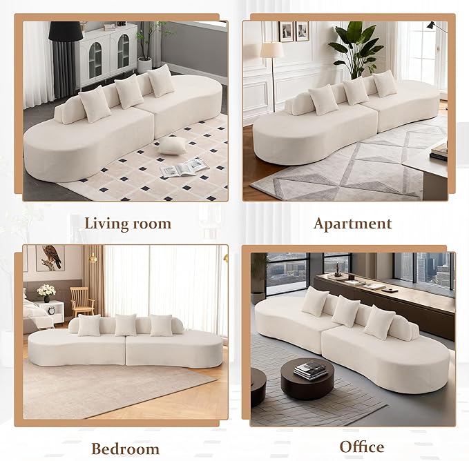 GNIXUU Modern Curved Sofa for Living Room 130.5 Oversized Boneless Sectional Couch with 3 Pillows 4 Seater Compression Cloud Couches for Apartment Bedroom Office No Assembly Required Beige
