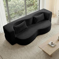 Modern Convertible Sleeper Sofa BedCompact Couch Loveseat Sofa Curved Seating Floor Couch Comfy Teddy Fabric SofaSoft Cloud Couch with Pillows for Apartment Living Room Bedroom (Black)