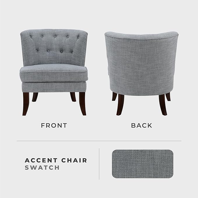 Lexicon Accent Chair Textured Fabric Upholstered Armless Chair with Solid Wood Legs Button Tufted Curved Back for Living Room/Bedroom/Office/Waiting Area Dark Gray