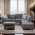 L Shaped Sectional Couch Ottoman Modern Nailhead Comfy Lounge Sofa with Reversible Cup Holder &amp Chaise 97 4 Seat Modular Sofá for Living Room Apartment Grey