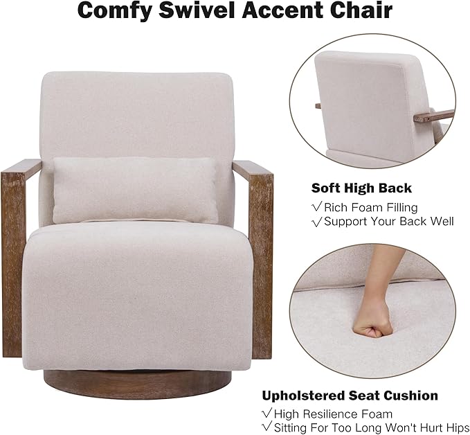 Chifee &amp Vingol 29.72 Swivel Accent Arm Chair Mid Century Modern Living Room Chair Set of 2 with Solid Wood Base &amp ArmrestBeige