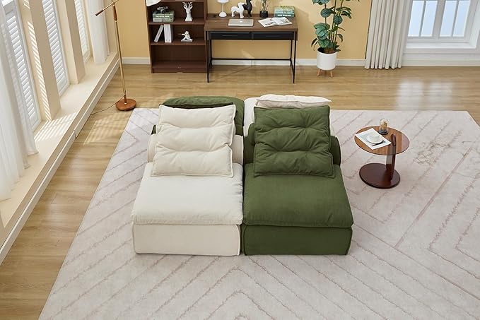 JUSTONE Modular Floor Sofa 2-Seater Armless Chair with Neck Pillow Soft Corduroy Fabric for Living Room Apartment Guest Room Beige