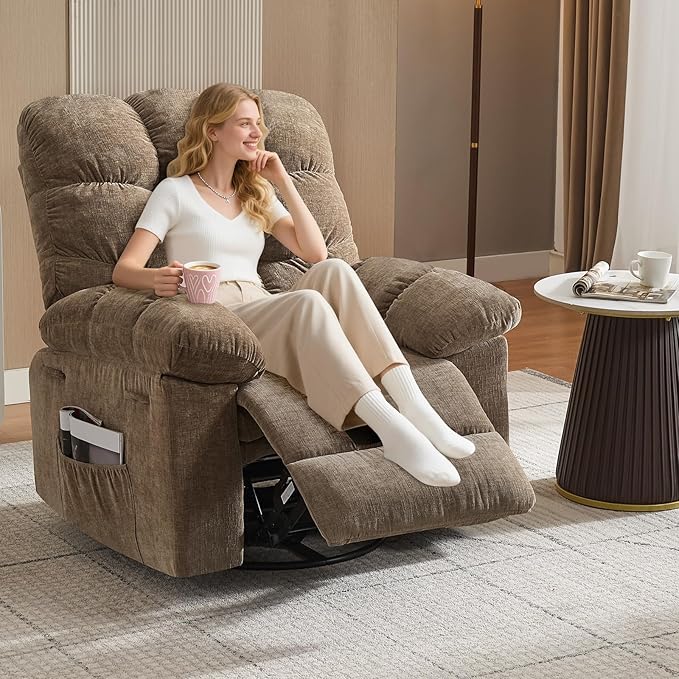 Massage Rocking Recliner Chairs360° Swivel Rocking Recliner Chair with Vibration Massage and Heat for Living RoomBedroomHome Theater