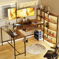 SUNLEI Home Office Desk 63 inch Writing &amp Gaming Workstation with 5 Tire Simple Assembly Steel Frame Rustic Brown