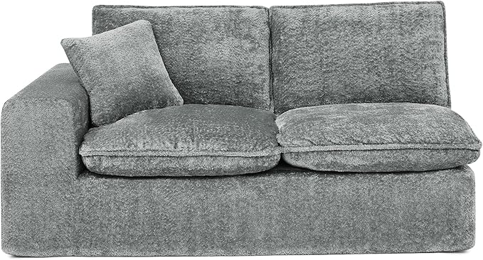 L-Shaped Boneless Modular Sectional Cloud Couches 4 Seat Modular Boucle Floor Foam Boneless Sofa Couch with Ottoman Headrest Pillows and Removable Cushions