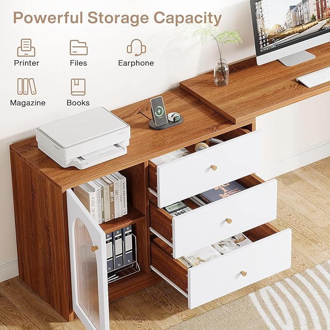 Tribesigns L Shaped Computer Desk with Drawers Modern Corner Home Office Desk with Reversible Storage Cabinet Long Study Writing Desk Workstation for Home Office Rustic Brown