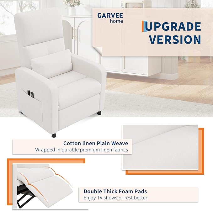 Power Recliner Chair Adjustable Electric Reclining Chair for Adults Overstuffed Tall Back Sofa with Padded Seat 2 Side Pockets &amp USB Port Home Theater Seating for Living Room - White