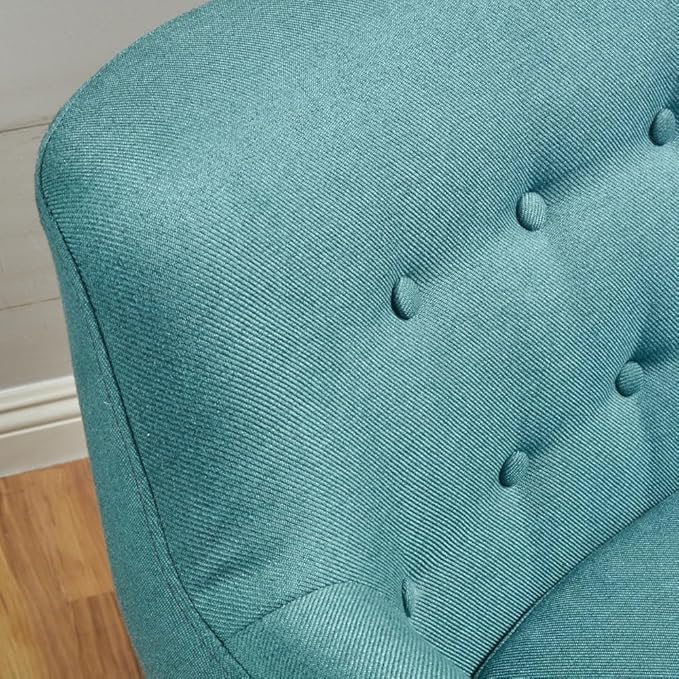 ChairArmchair ReclinerModern Club Chair Upholstered Fabric Accent Chair with Button-Tufted Backrest and Tapered Birch Wood Legs Ideal for Living Room (Teal + Fabric)