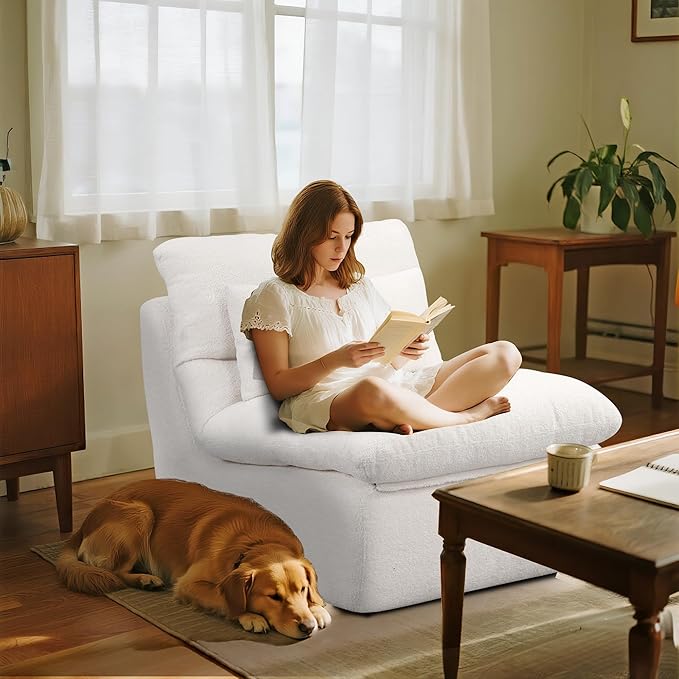 FHFO Sponge Single Sofa 32 Boneless Sofa for Small Spaces Comfy Sofas with Removable Cover Teddy Compression Sofa with Pillows for Living Room Bedroom Apartmen-Beige