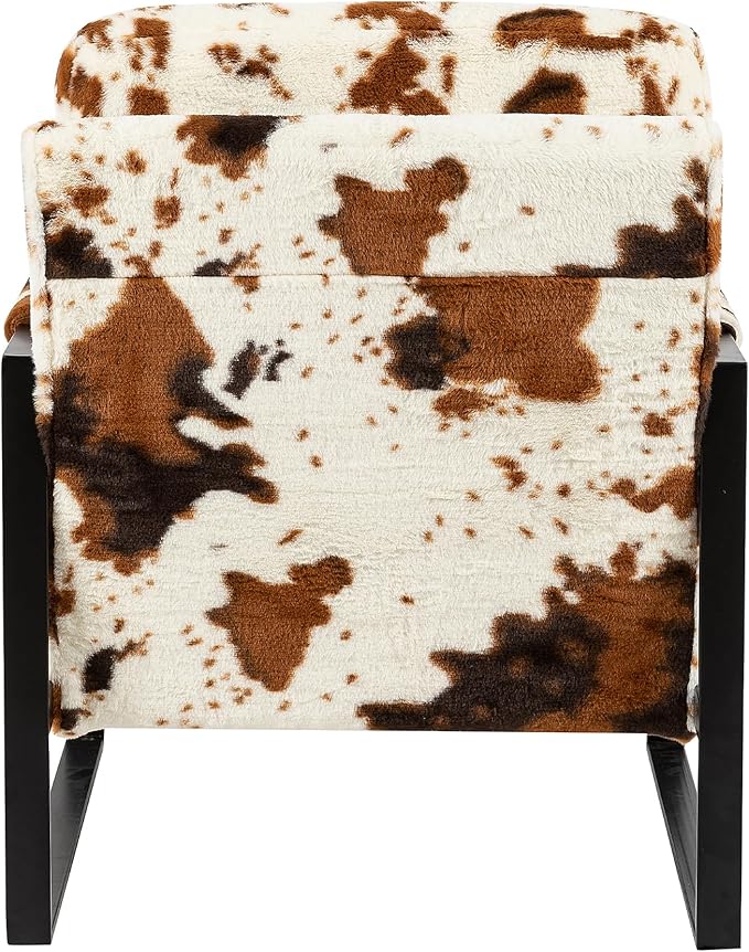 GIA Mid Century Modern Accent Chair Upholstered in Faux Fur Armchair with Black Metal Basefor Living Room Bedroom Home Office Set of 2 Brown Cow Print