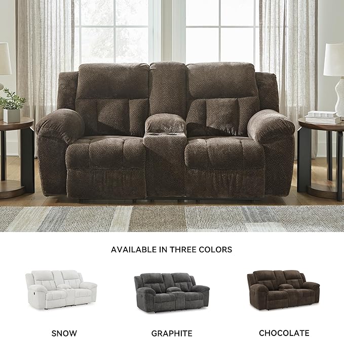 Signature Design by Ashley Frohn Modern Manual Double Reclining Loveseat with Console Storage and Cup Holders Dark Brown