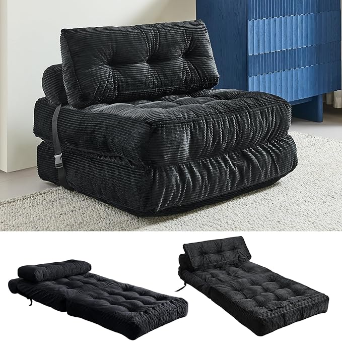 Folding Sofa Bed Convertible Sleeper Chair with Pillow Foldable Mattress with Back Support Portable Floor Sofa Lounge for Living Room Bedroom Dorm