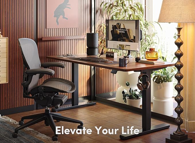 FEZIBO Electric Standing Desk 48 x 24 Inches Height Adjustable Stand up Desk Sit Stand Home Office Desk Computer Desk Black Walnut