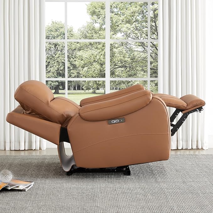 CHITA Large Power Zero Gravity Recliner Chair Genuine Leather Recliner Chair for Adults with Adjustable Power Headrest and Hidden Slide-Out Cupholders USB and Type-C Ports Saddle