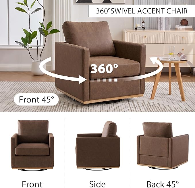 Chifee &amp Vingol 30.7 W Swivel Accent Chairs PU Leather Swivel Reading Chair for Living Room Mid Century Modern ChairCoffee