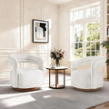 Swivel Accent Chair Set of 2 Upholstered Barrel Chair with Open Back Design Modern Arm Chair with Wooden Base for Living Room Bedroom Reading WaitingroomWheat