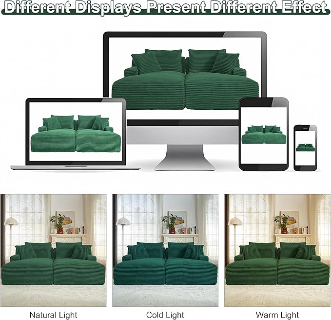 78” Oversized Double Chaise Lounge Indoor Corduroy Sleeper Sectional Couch Upholstered Boneless Cloud Sofa Deep Seat Comfy Plush Chair Bed for Living Room