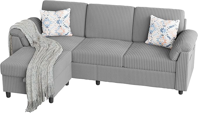 Walsunny 79 Convertible Sectional Sofa Reversible Modern L Shaped 3 Seat Modular Sofa Couch with Pillows and Storage Ottoman for Living Room（Light Gray）