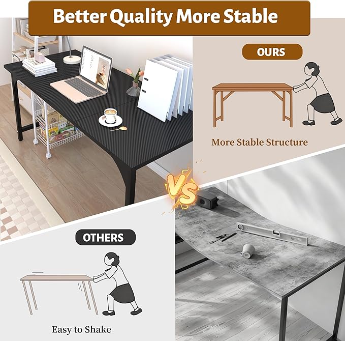 AZN 55 X 24 inch Computer Desk w/Deeper &amp Thicker Carbon Fiber Desktop Office Desk w/Sturdy Metal Frame Modern Simple Desk w/Large Legroom Study Gaming Writing Work Desk for Home Office Bedroo