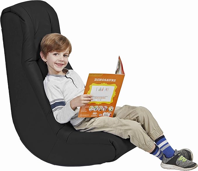 Factory Direct Partners Soft Tufted Floor Rocker - Cushioned Ground Chair for Kids Teens and Adults - Great for Reading Gaming Meditating TV - Black 10488-BK