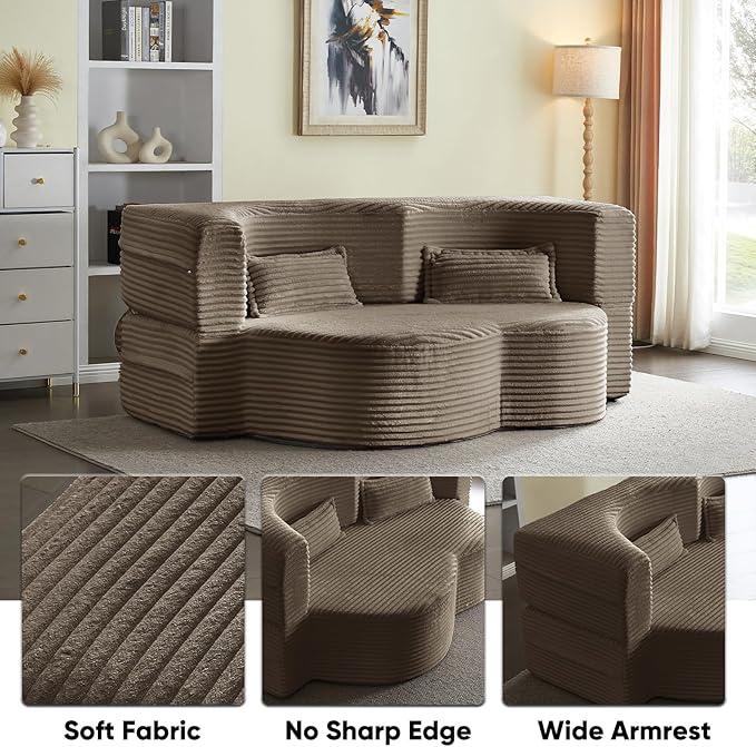 JOYBASE 78in Sofa Couch Convertible Oversized Cloud Loveseat Minimalist Sleeper Sofa Bed for Living Room Apartment Office No Assembly Required (Coffee Corduroy)