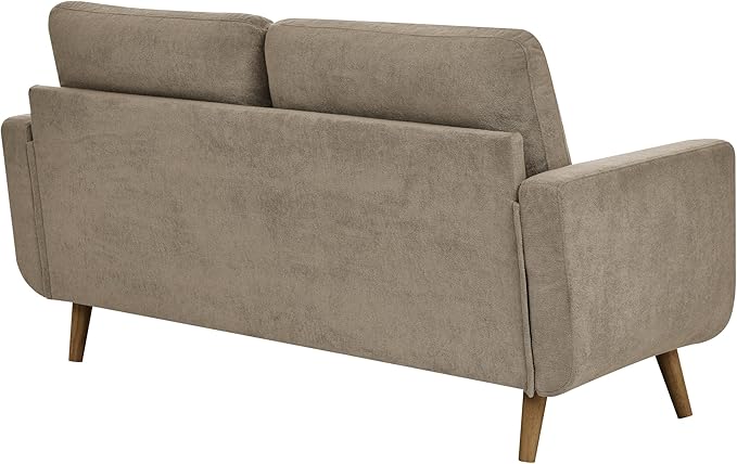 67 Velvet Loveseat Couch Modern Small Sofa with Walnut Wood Legs 2-Seater Fabric Upholstered Mini Sofa Couches for Small SpaceLiving Room Bedroom Office Dorm Apartment (Khaki)