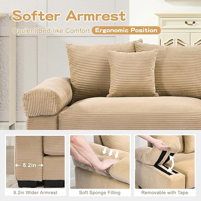 79.2 Oversized Modular Sectional Sofa Corduroy Large Sectional Couches for Living Room Love Seat Couches Modern Deep Seat Sofa Set with Chaise Camel