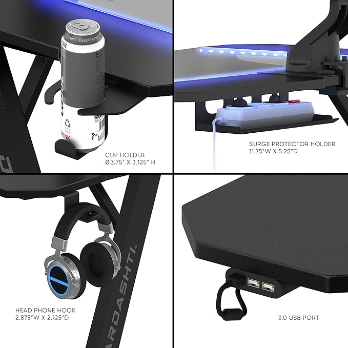 Atlantic Dardashti PC Computer Home Office Gaming Table Z Shaped Gamer Workstation with Cup Holder and Headphone Hook Z1-21 Powder coated finish Midnight Desk