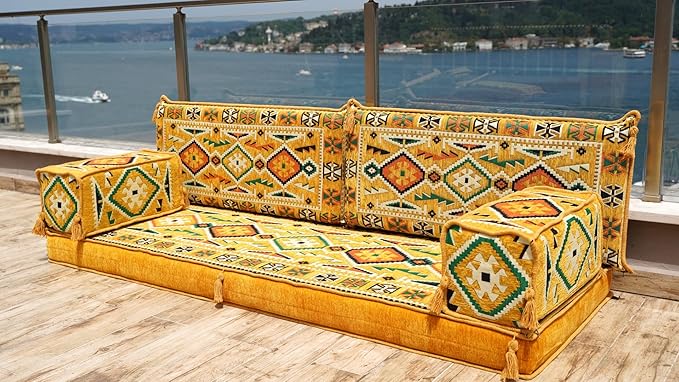 Loveseat Floor Cushions Custom Floor Sofas Arabic Majlis Reading Nook Single Sofa Turkish Sofa Sectional Sofa Entryway Sofa (Yellow)