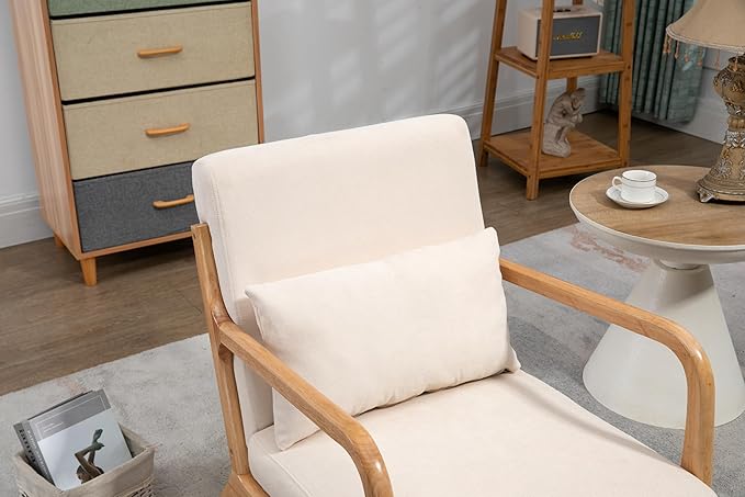 LKTART Mid Century Modern Chair with Waist Cushion Accent Chairs with Solid Wood Frame Upholstered Reading Armchair Fabric Comfy Single Sofa for Living Room Bedroom Apartment